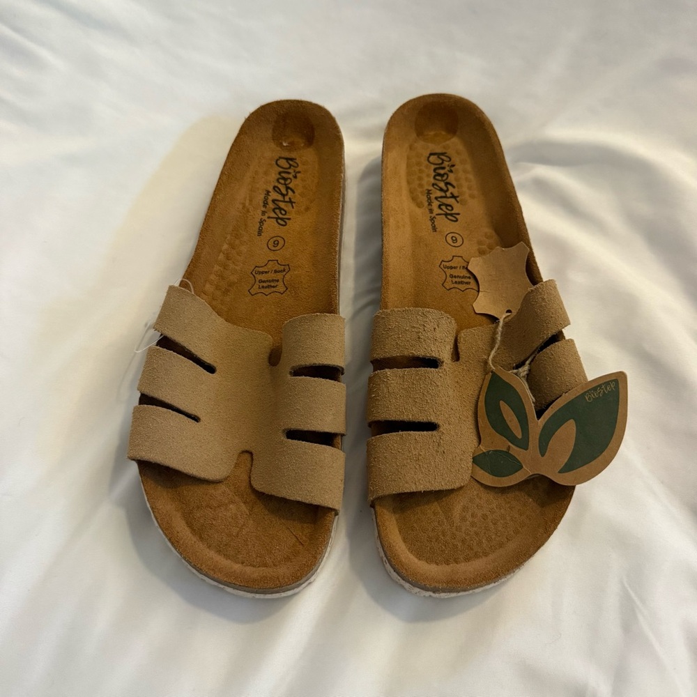 NWT Biostep Suede Leather Cork Footbed Slides